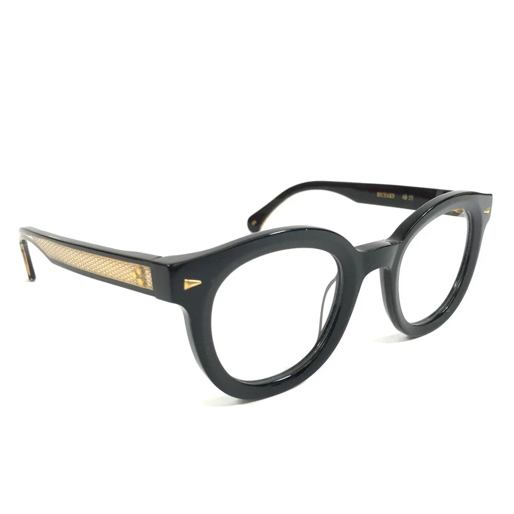 Alfred Kerbs Eyeglasses Frames RICHARD BK Shiny Black Gold Round 48-25-140